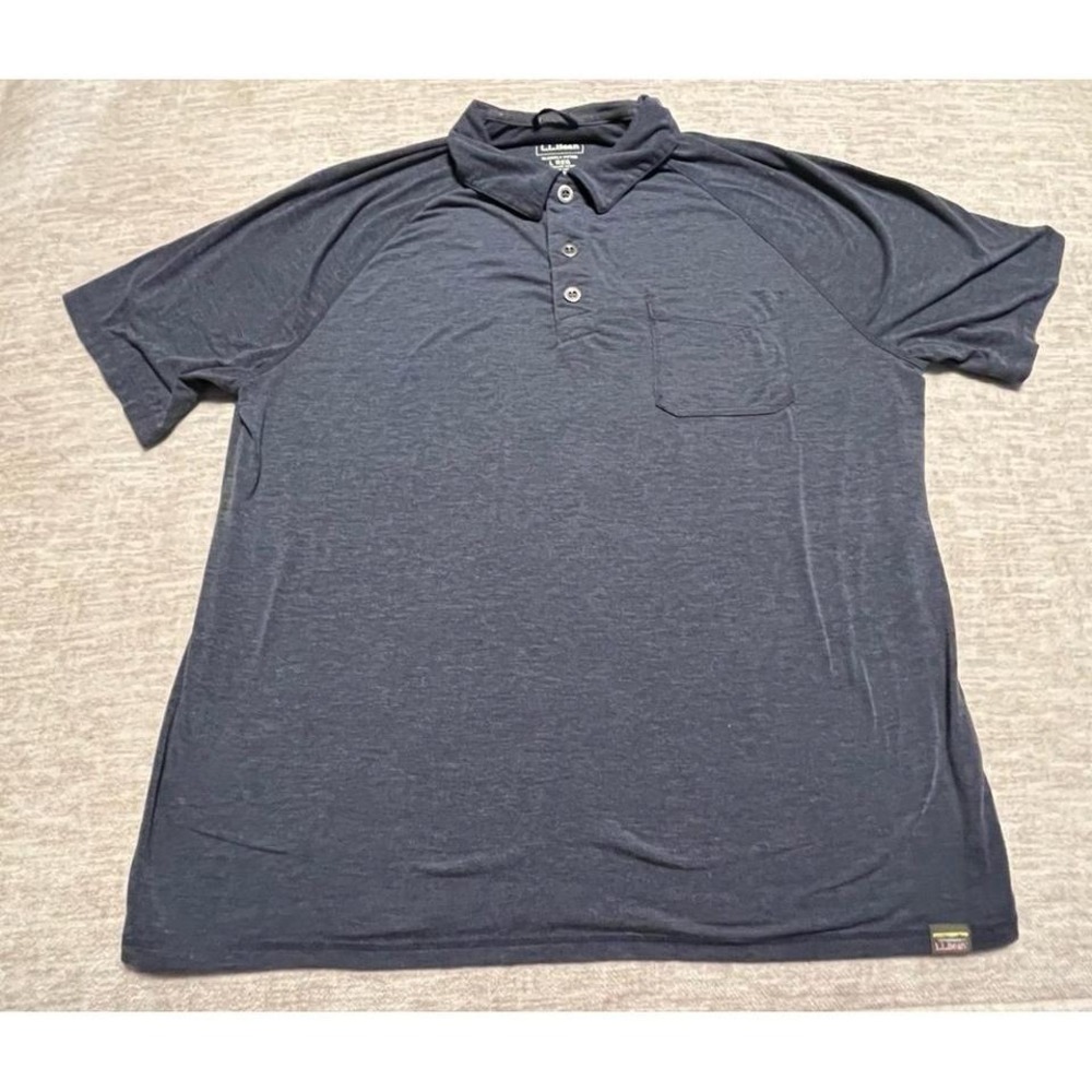 L.L.Bean Men's Polo Shirt Large Regular Blue Slightly Fitted Soft Stretch Pocket